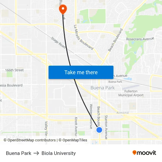 Buena Park to Biola University map