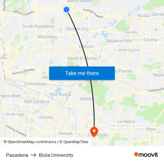 Pasadena to Biola University map