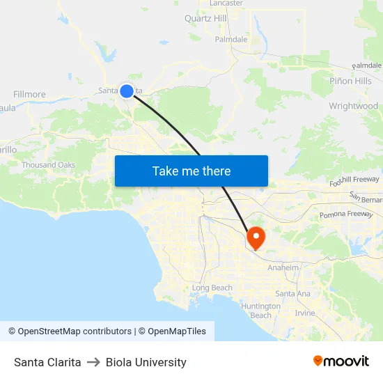 Santa Clarita to Biola University map