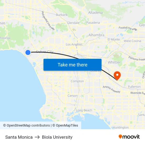Santa Monica to Biola University map