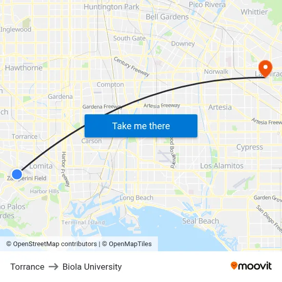 Torrance to Biola University map