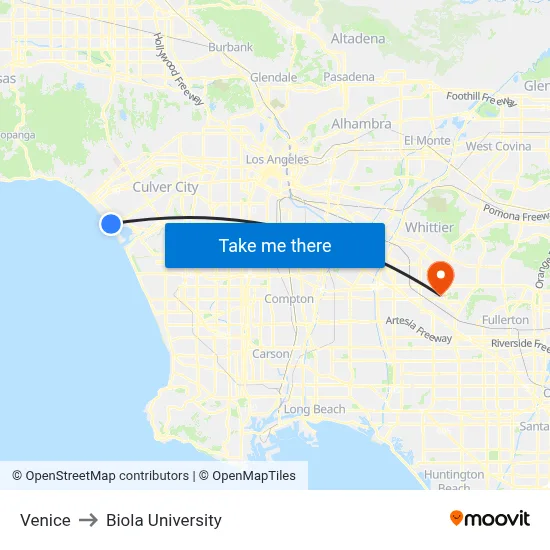 Venice to Biola University map