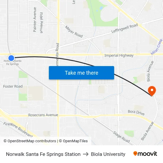 Norwalk Santa Fe Springs Station to Biola University map