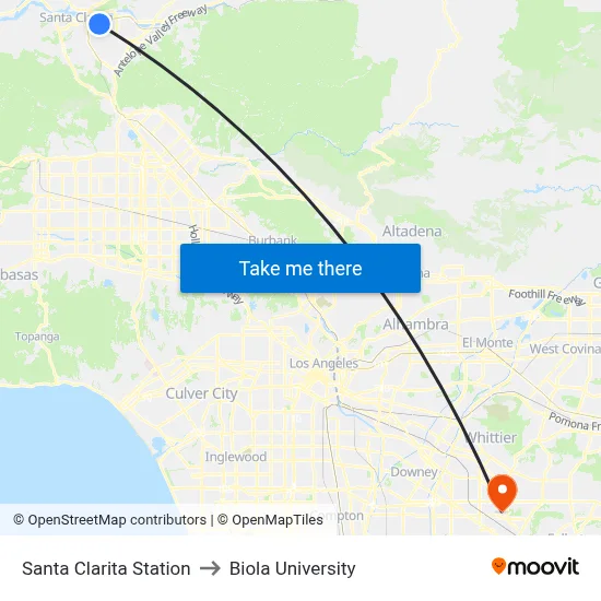 Santa Clarita Station to Biola University map