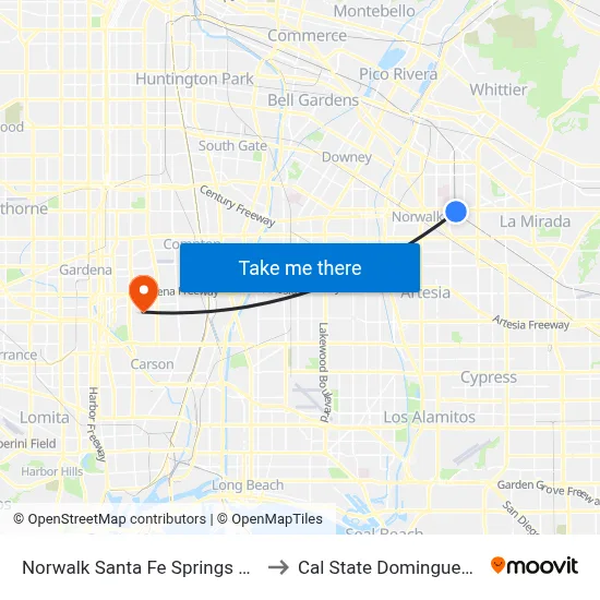 Norwalk Santa Fe Springs Station to Cal State Dominguez Hills map