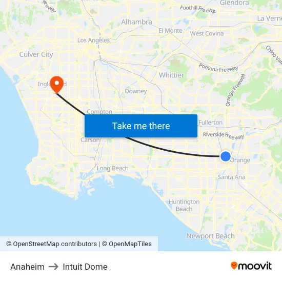 Anaheim to Intuit Dome map