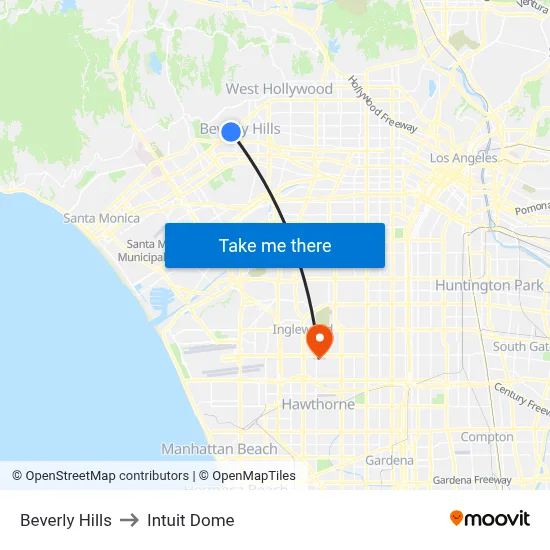 Beverly Hills to Intuit Dome map