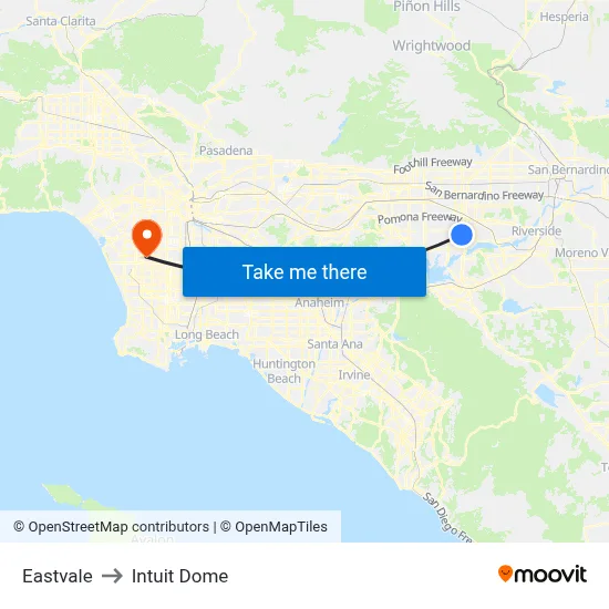 Eastvale to Intuit Dome map