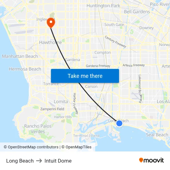 Long Beach to Intuit Dome map