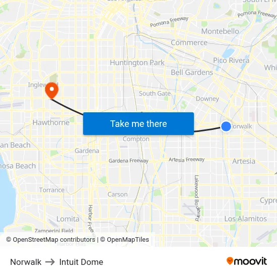 Norwalk to Intuit Dome map