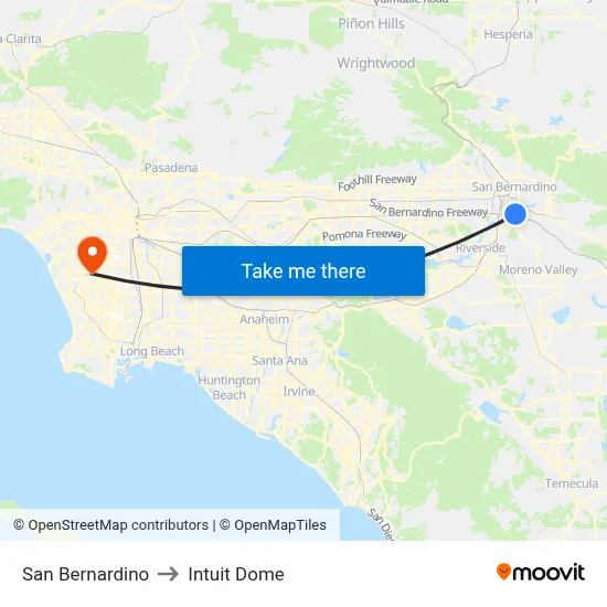 San Bernardino to Intuit Dome map