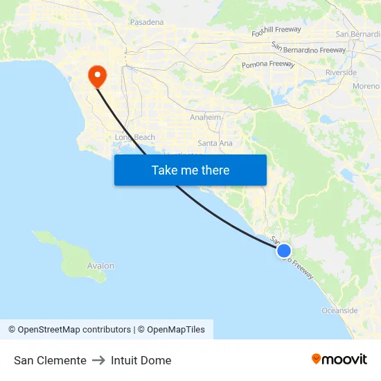 San Clemente to Intuit Dome map