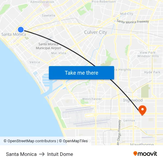 Santa Monica to Intuit Dome map