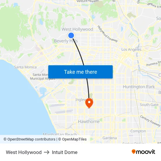 West Hollywood to Intuit Dome map