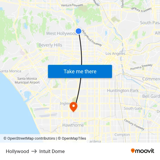 Hollywood to Intuit Dome map