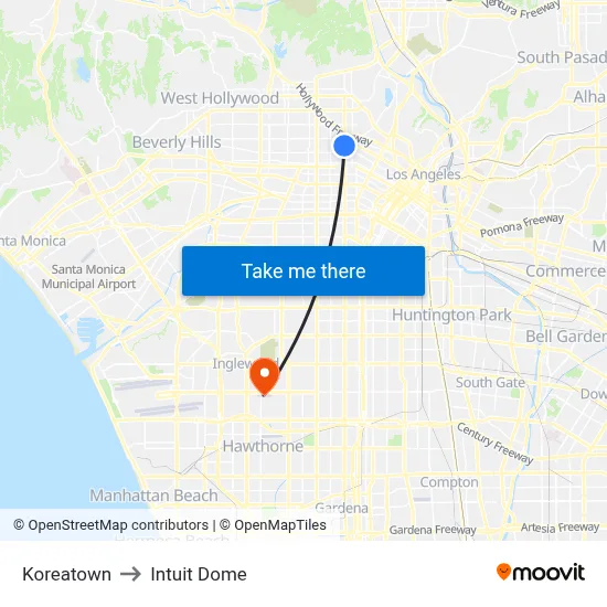 Koreatown to Intuit Dome map