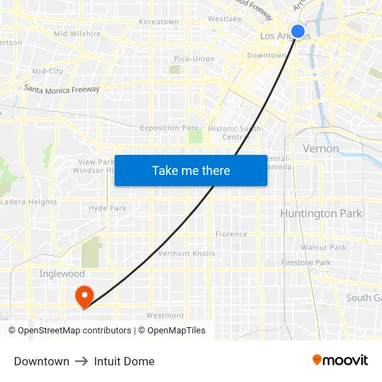 Downtown to Intuit Dome map