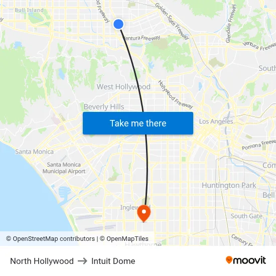 North Hollywood to Intuit Dome map