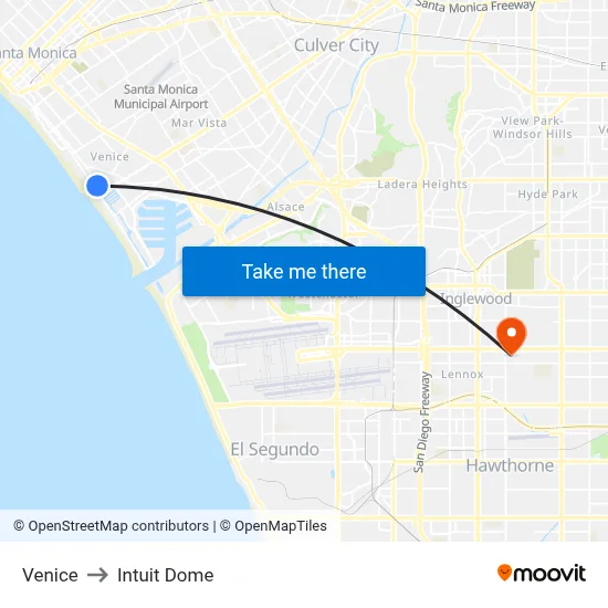 Venice to Intuit Dome map