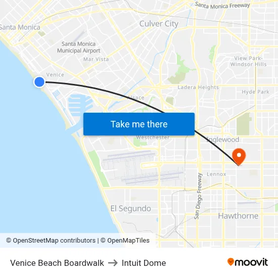 Venice Beach Boardwalk to Intuit Dome map