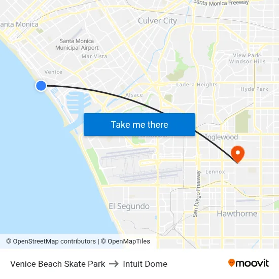 Venice Beach Skate Park to Intuit Dome map