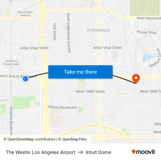 The Westin Los Angeles Airport to Intuit Dome map