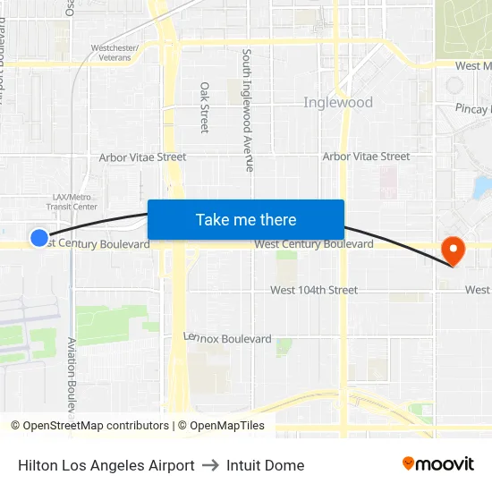 Hilton Los Angeles Airport to Intuit Dome map