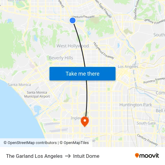 The Garland Los Angeles to Intuit Dome map