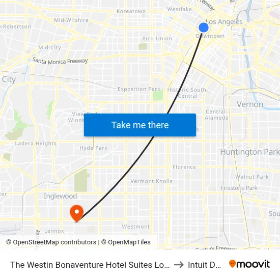 The Westin Bonaventure Hotel Suites Los Angeles to Intuit Dome map