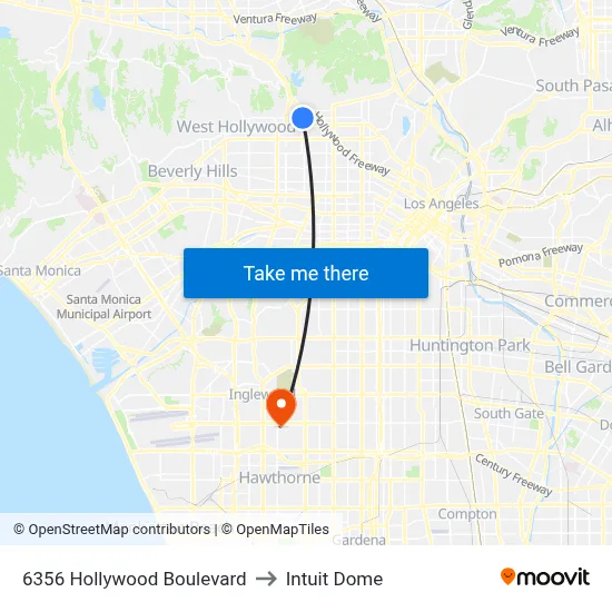 6356 Hollywood Boulevard to Intuit Dome map