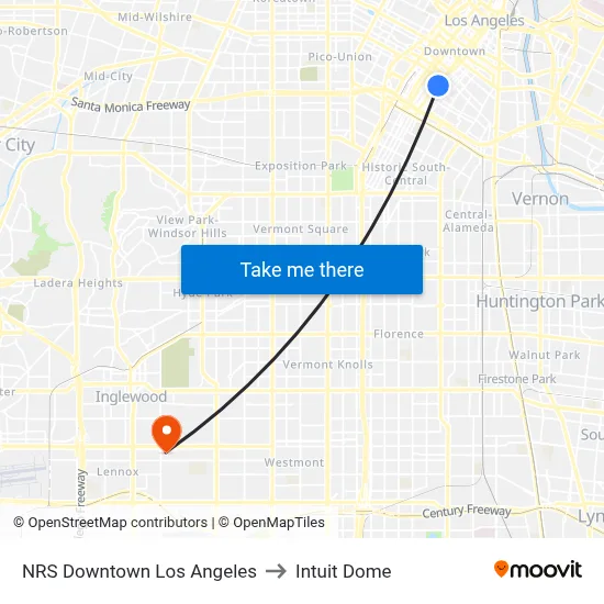NRS Downtown Los Angeles to Intuit Dome map