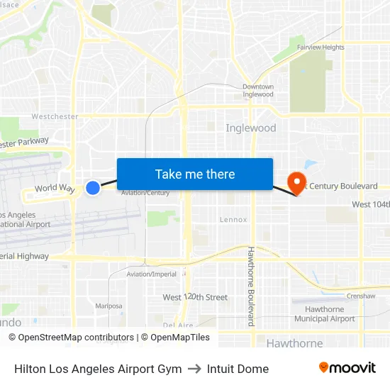 Hilton Los Angeles Airport Gym to Intuit Dome map