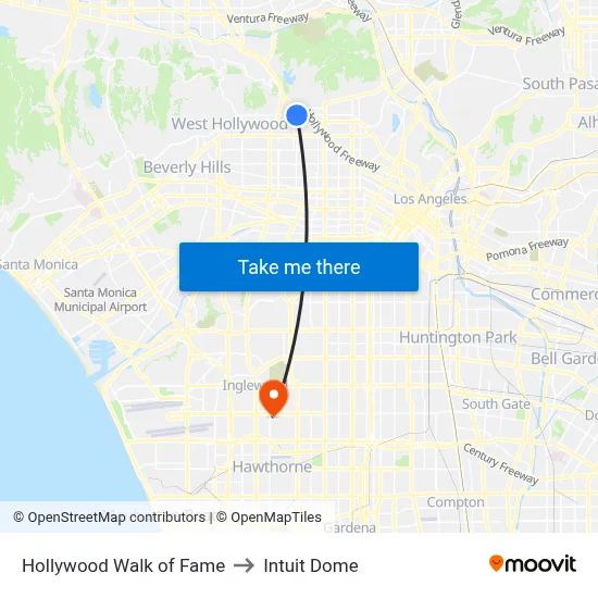 Hollywood Walk of Fame to Intuit Dome map