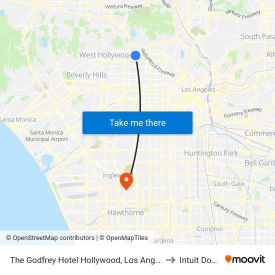 The Godfrey Hotel Hollywood, Los Angeles to Intuit Dome map