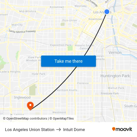 Los Angeles Union Station to Intuit Dome map