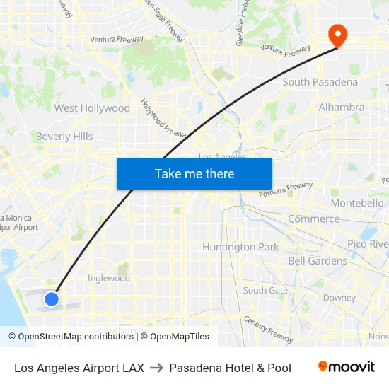 Los Angeles Airport LAX to Pasadena Hotel & Pool map