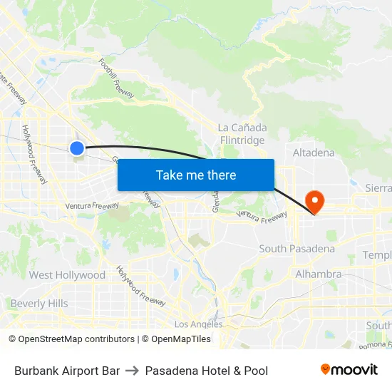 Burbank Airport Bar to Pasadena Hotel & Pool map