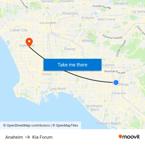 Anaheim to Kia Forum map