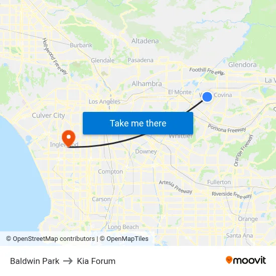 Baldwin Park to Kia Forum map