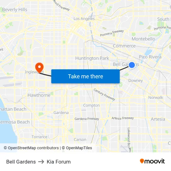 Bell Gardens to Kia Forum map