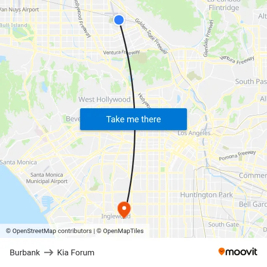 Burbank to Kia Forum map