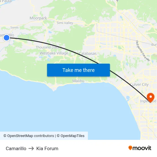 Camarillo to Kia Forum map