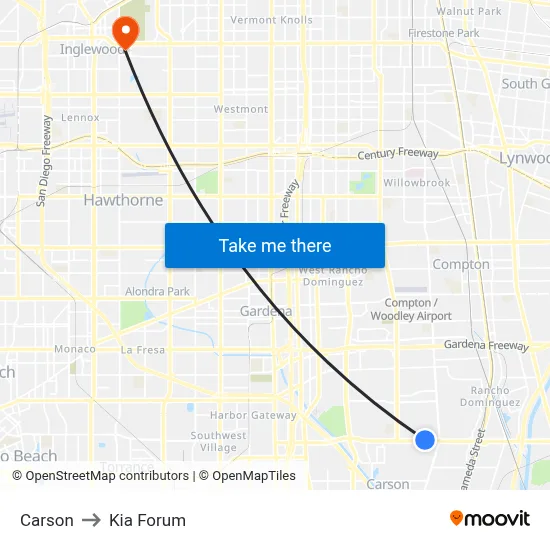 Carson to Kia Forum map