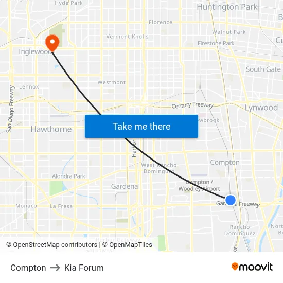 Compton to Kia Forum map