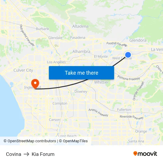 Covina to Kia Forum map
