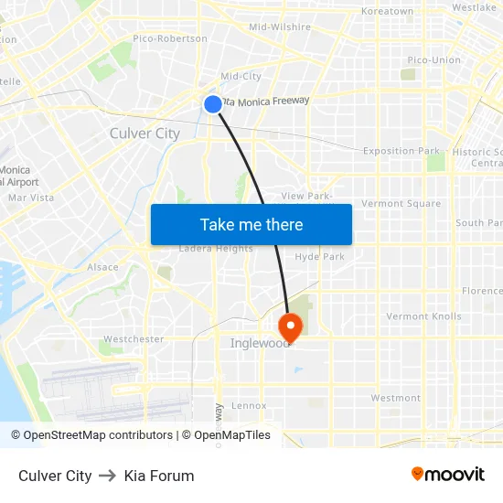 Culver City to Kia Forum map