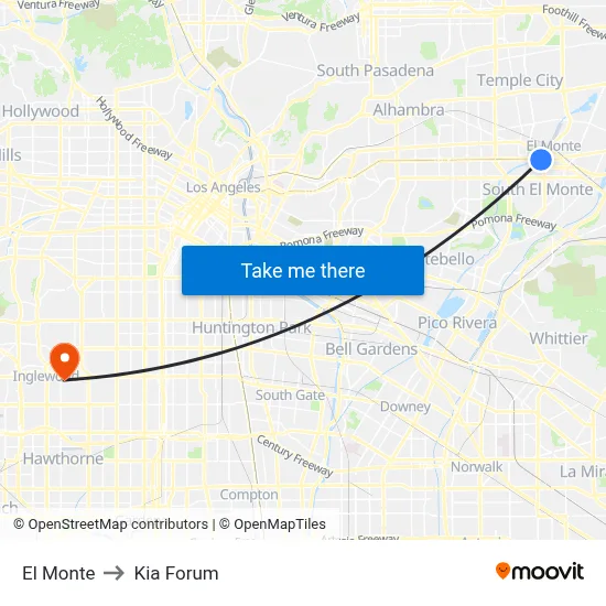 El Monte to Kia Forum map