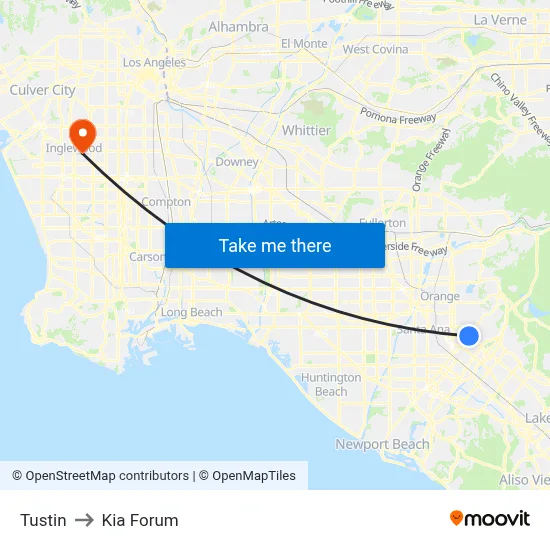 Tustin to Kia Forum map