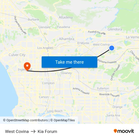 West Covina to Kia Forum map