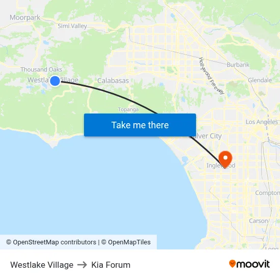 Westlake Village to Kia Forum map